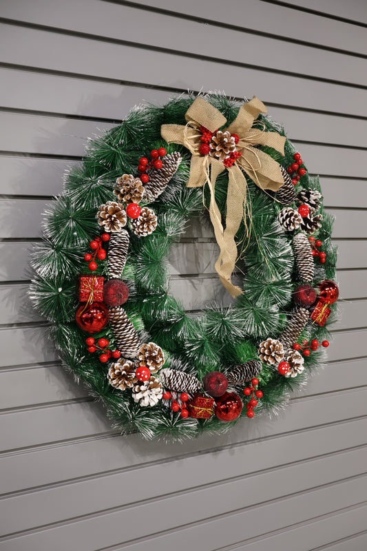 AG-51 | Artificial Christmas Wreath with Pinecones, Berries & Bow – 27.5" (70 cm) Diameter