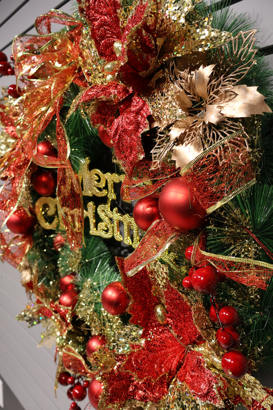 AG-64 | Deluxe Christmas Wreath with Poinsettias and Ornaments – 27.5" (70 cm) Diameter