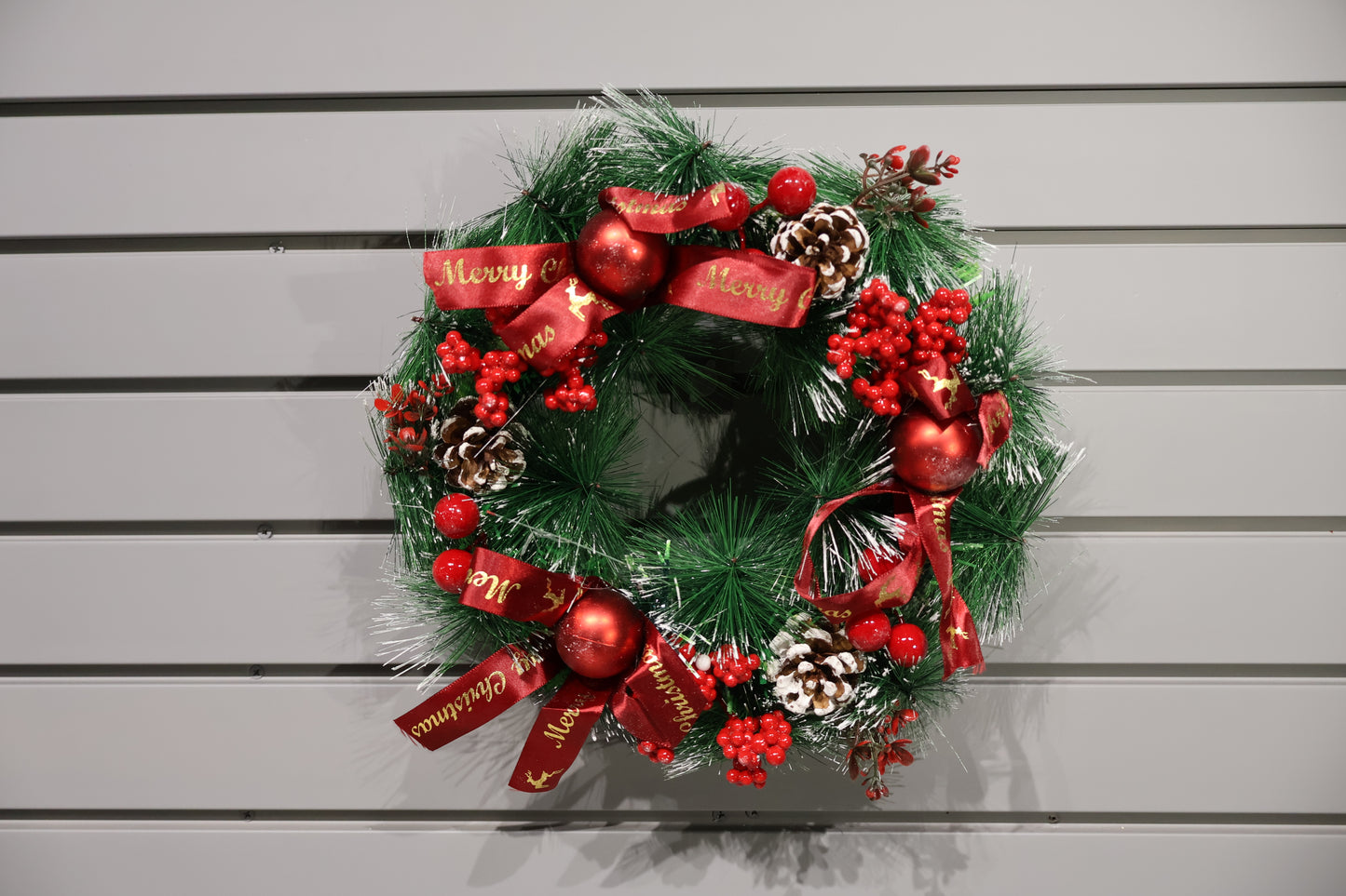 AG-44 | Artificial Christmas Wreath with Pinecones, Red Ribbon & Berries – 12" (30 cm)