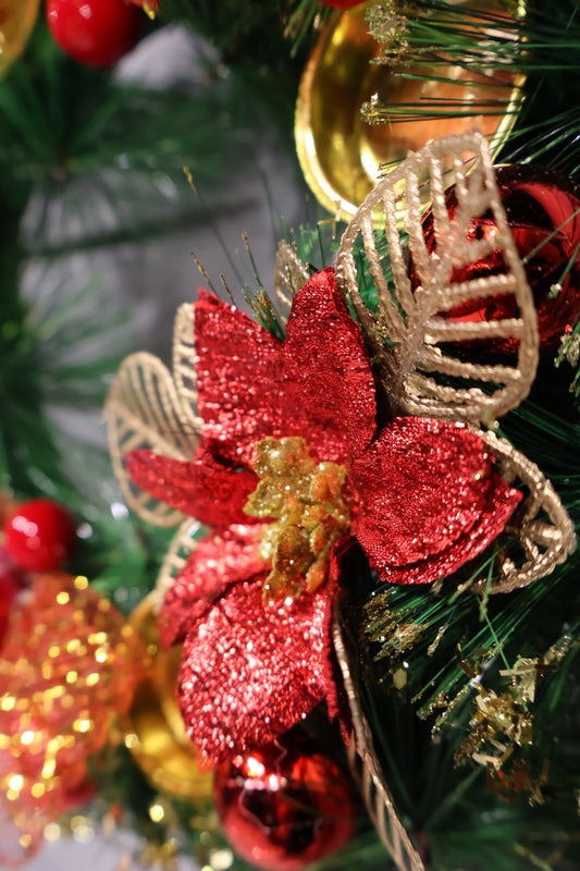 AG-63 | Christmas Wreath with Red Poinsettias and Gold Accents – 11.8" (30 cm) Diameter