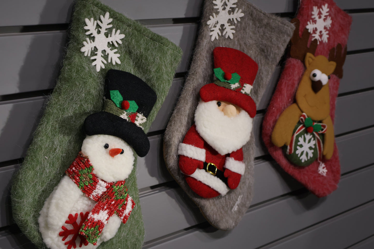 AG-18 | Christmas Stockings – Set of 3 Designs (Snowman, Santa, Reindeer), 13.6" × 9.1" (34.5×23 cm), 12 Pieces per OPP Bag