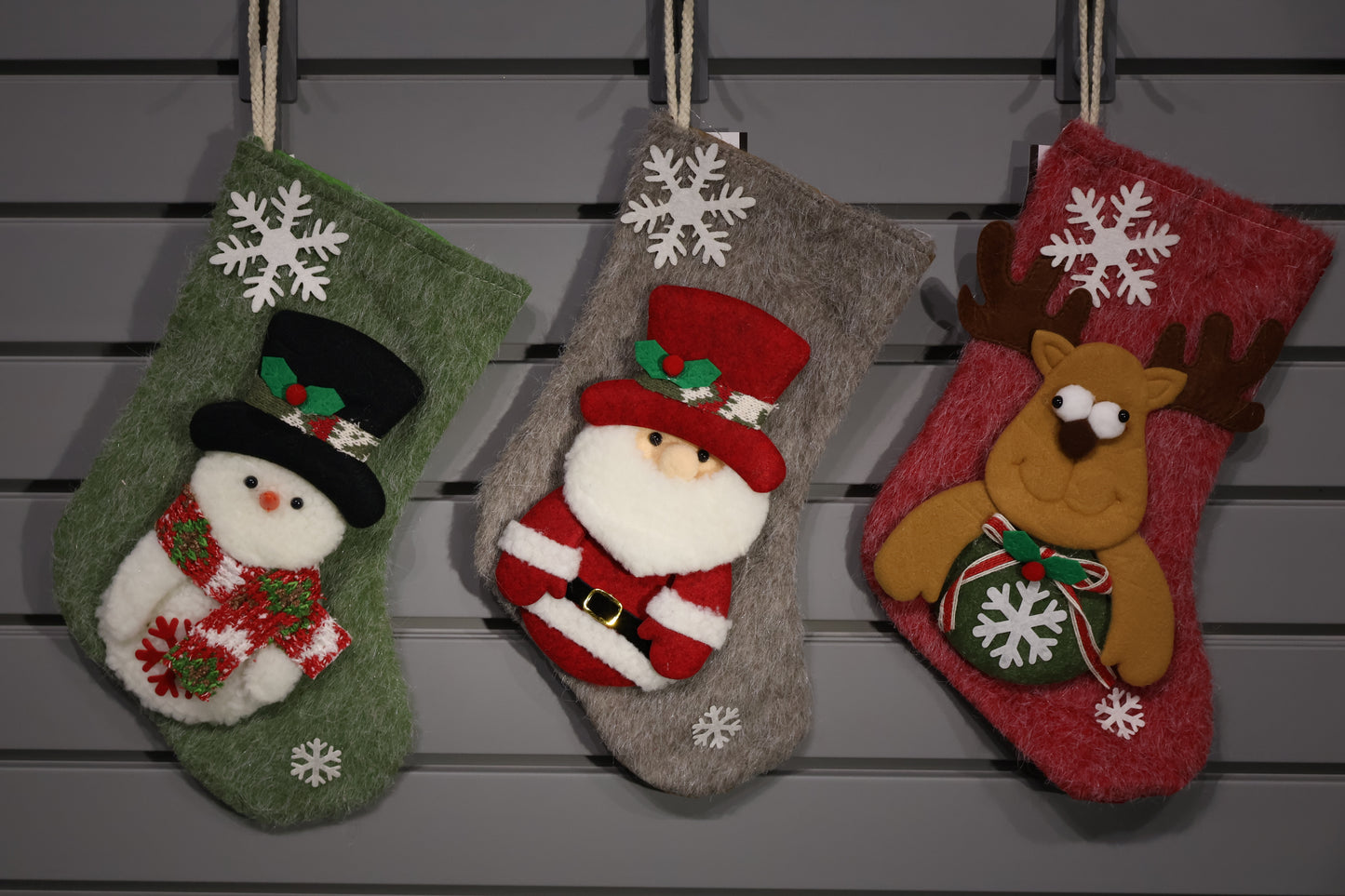 AG-18 | Christmas Stockings – Set of 3 Designs (Snowman, Santa, Reindeer), 13.6" × 9.1" (34.5×23 cm), 12 Pieces per OPP Bag