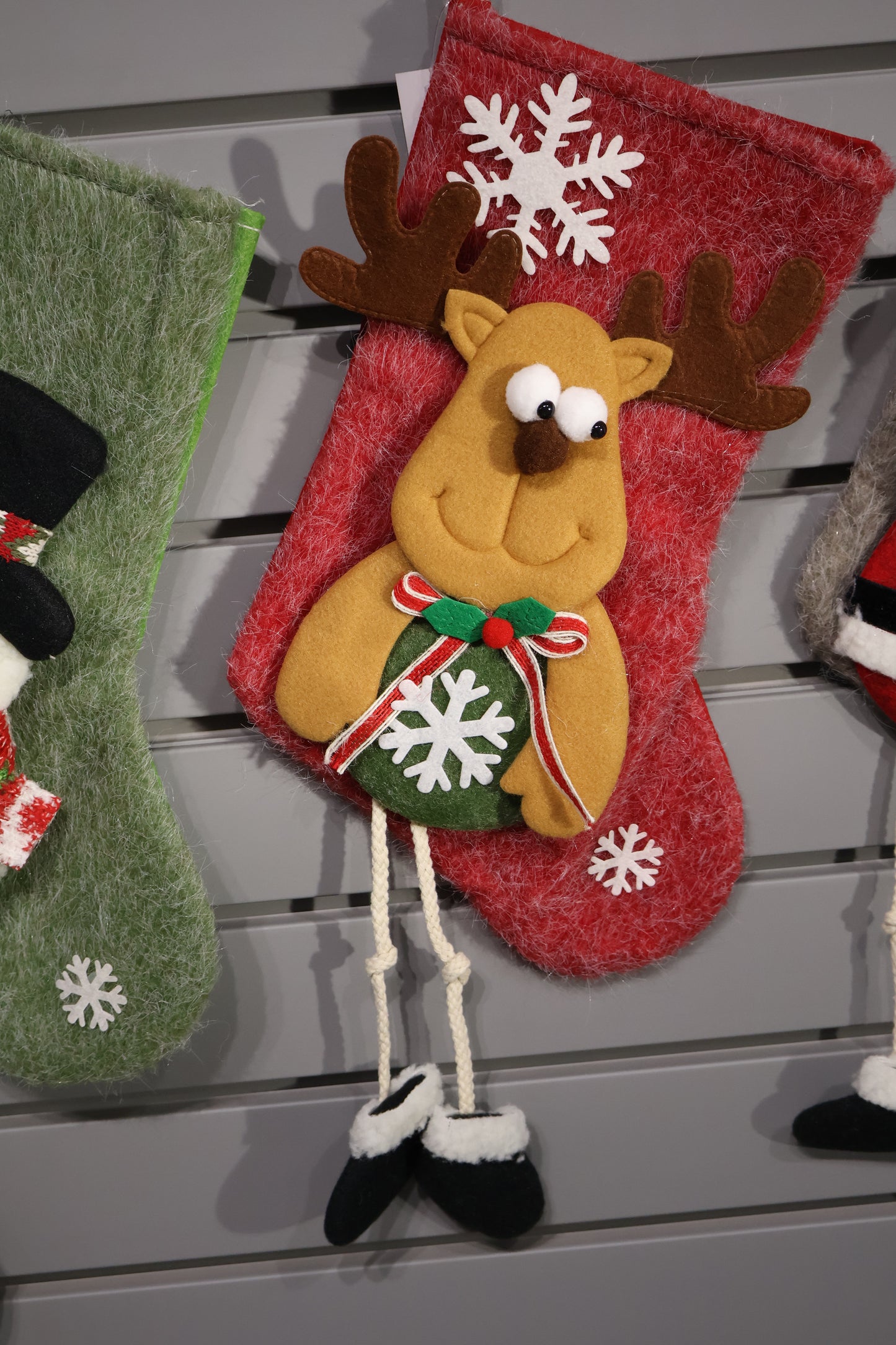 AG-19 | Christmas Stockings with Dangling Legs – Set of 3 Designs (Snowman, Santa, Reindeer), 18.9" × 9.1" × 1.2" (48×23×3 cm), 12 Pieces per OPP Bag