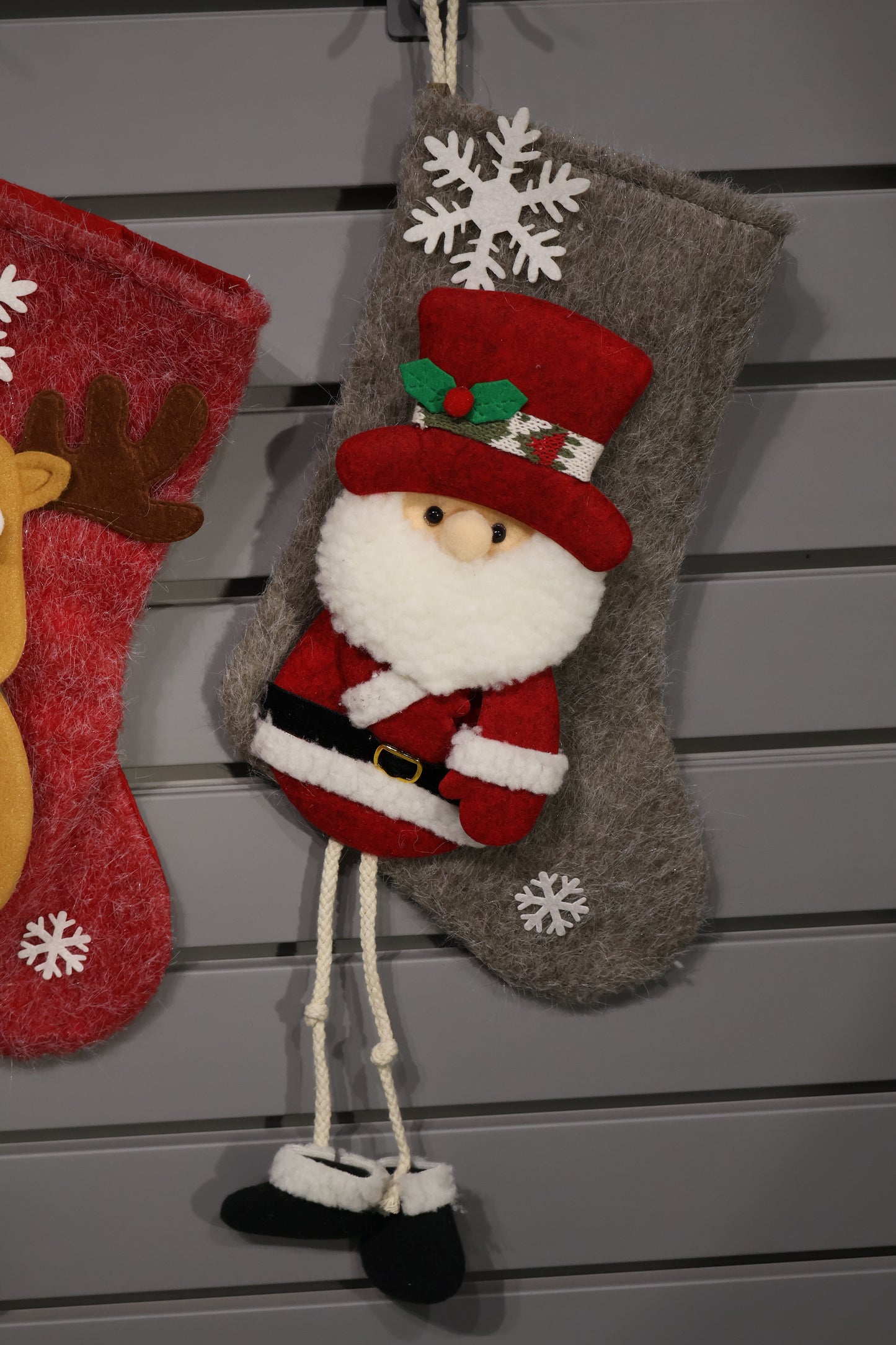 AG-19 | Christmas Stockings with Dangling Legs – Set of 3 Designs (Snowman, Santa, Reindeer), 18.9" × 9.1" × 1.2" (48×23×3 cm), 12 Pieces per OPP Bag