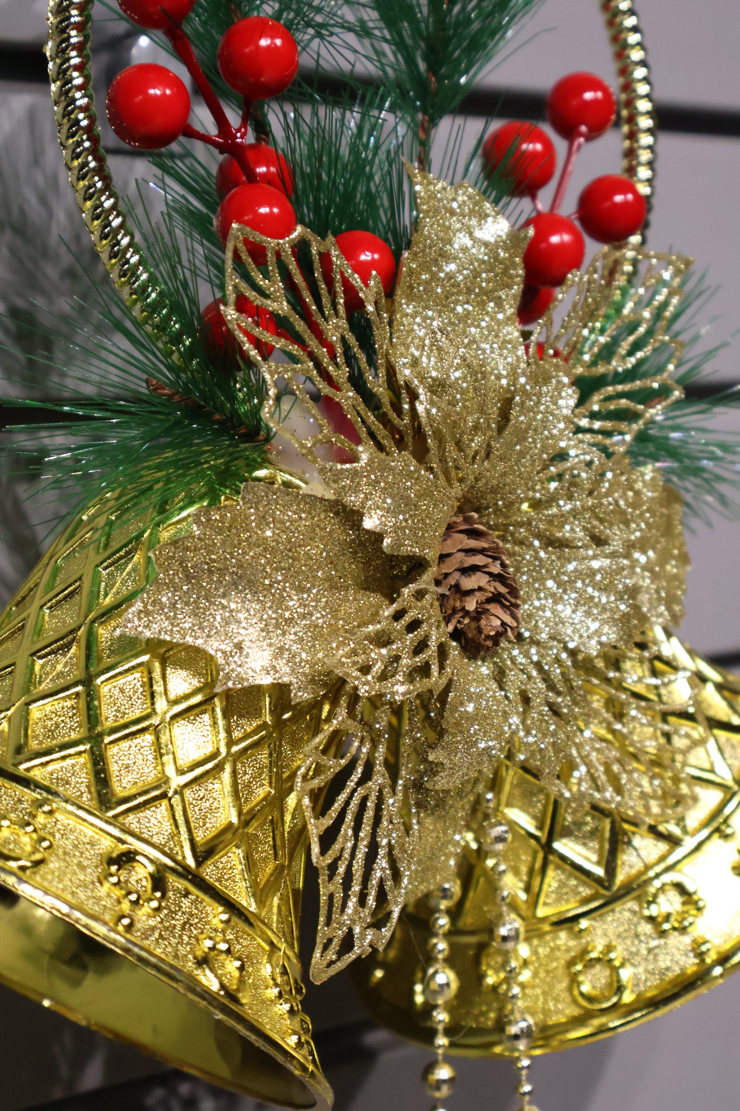 AG-66 | Christmas Hanging Bell Decoration – 19" × 10" × 5" (48×25×13 cm), Gold