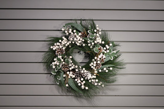 AG-39 | Artificial Christmas Wreath with White Berries, Pinecones & Green Foliage – 20" (50 cm)