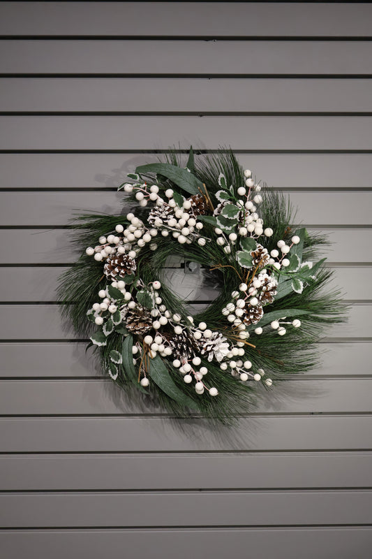 AG-39 | Artificial Christmas Wreath with White Berries, Pinecones & Green Foliage – 20" (50 cm)