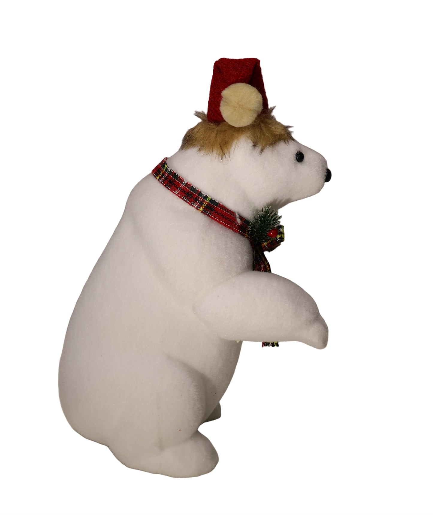AG-27 | Christmas Polar Bear with Red Hat & Plaid Scarf – 17" × 7" × 9" (44 × 17 × 23 cm)