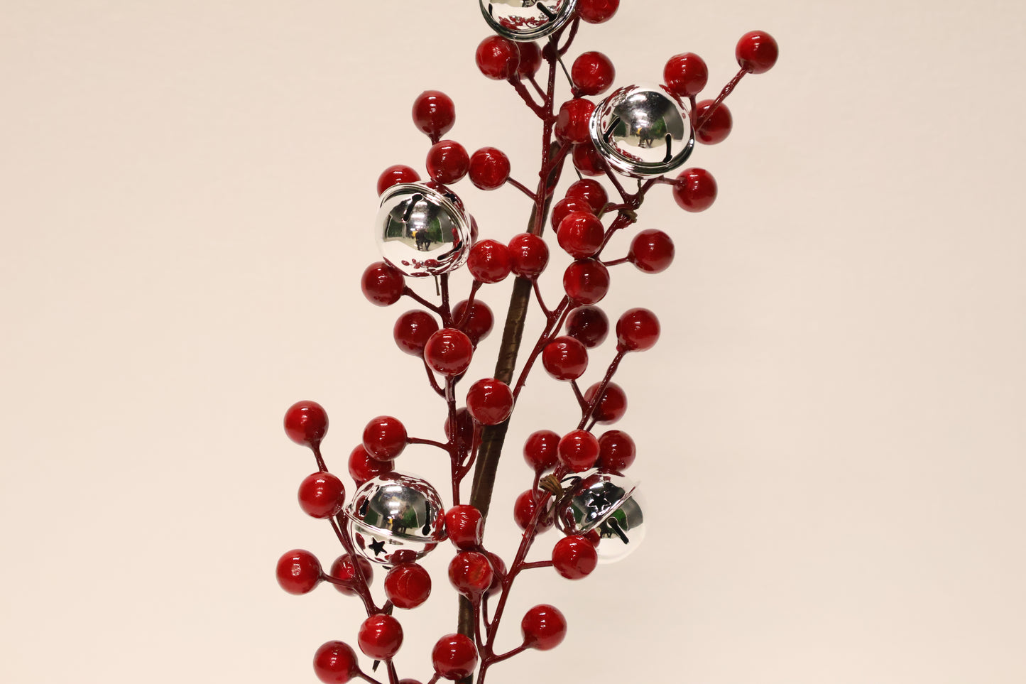 AG-30 | Artificial Red Berry Stem with Silver Bells – 16" × 2" × 2" (41 × 5 × 5 cm)