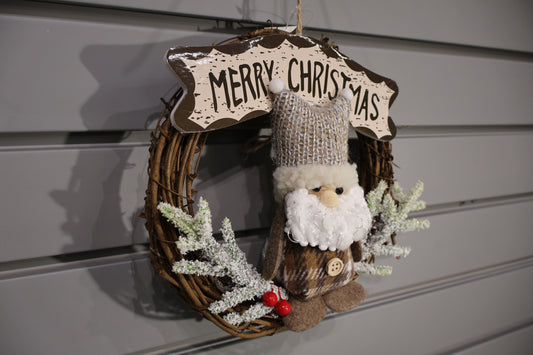 AG-14 | Christmas Ornament – Wreath with Santa Figure (Red, Blue, Brown), 7.9" × 8.3" (20×21 cm)