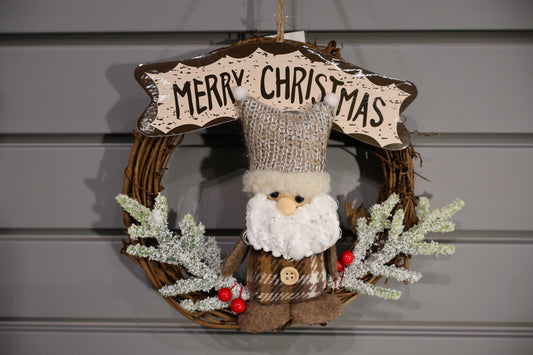 AG-14 | Christmas Ornament – Wreath with Santa Figure (Red, Blue, Brown), 7.9" × 8.3" (20×21 cm)