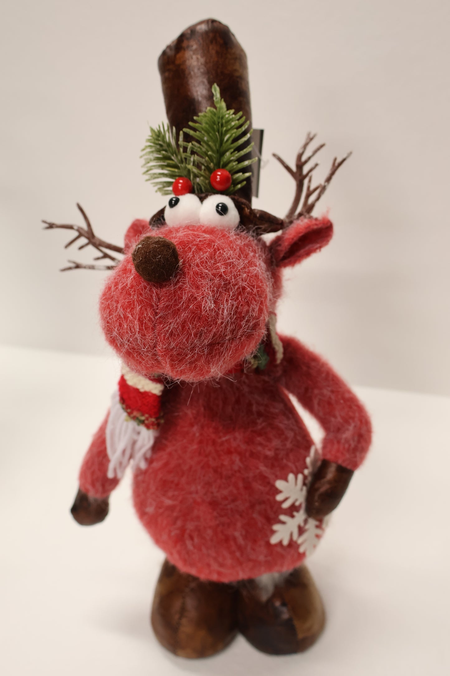 AG-03 | Christmas Reindeer Figurine – 18.1" × 7.1" × 5.1" (46×18×13 cm), Brown / Red / White