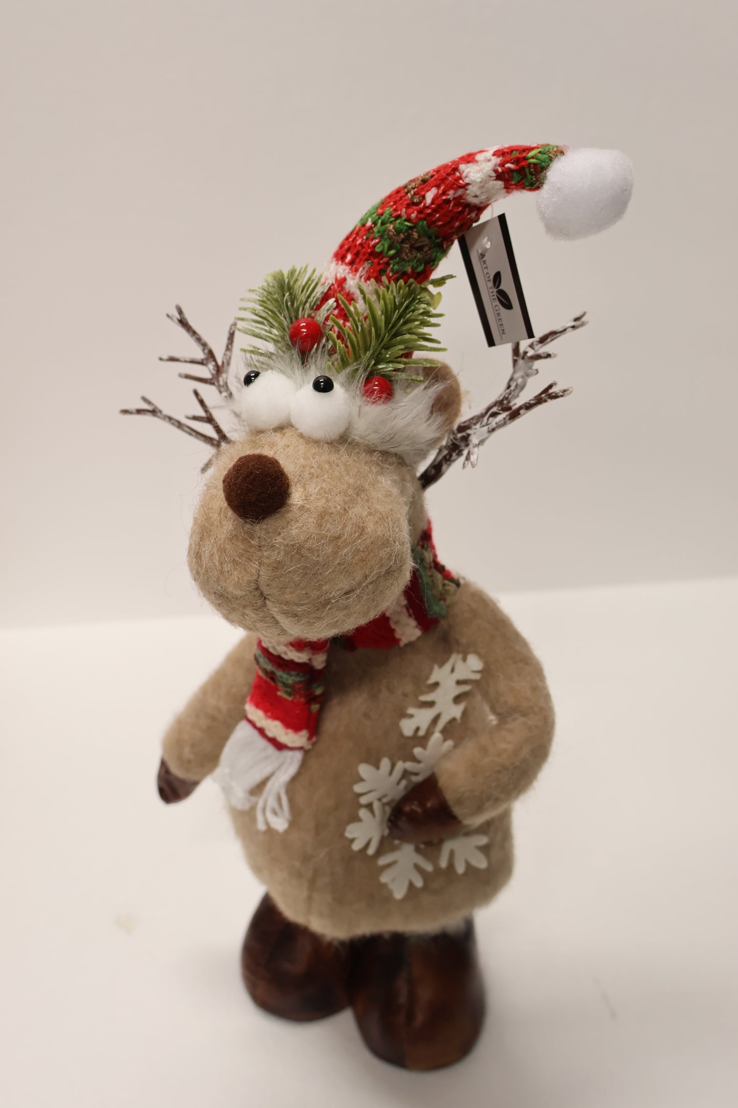 AG-03 | Christmas Reindeer Figurine – 18.1" × 7.1" × 5.1" (46×18×13 cm), Brown / Red / White